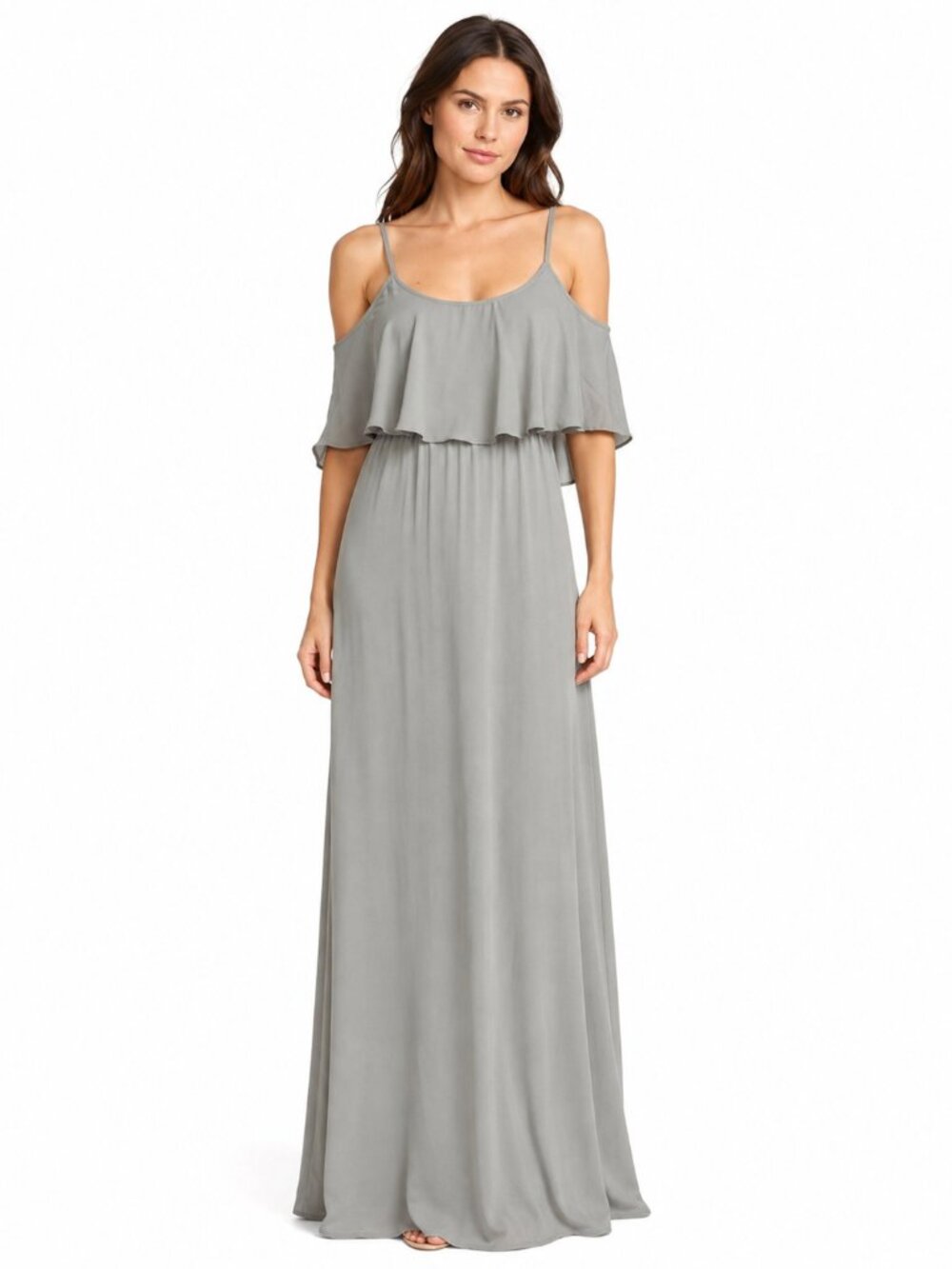 NWT Show Me Your Mumu Caitlin Ruffle Maxi Dress XS Bridesmaid  Charcoal Crisp